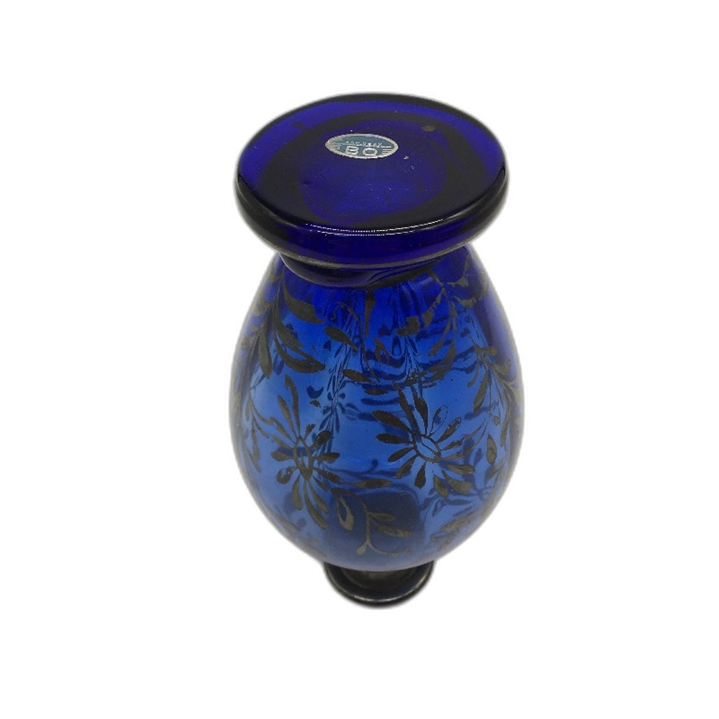 VINTAGE Venetian Murano Style Cobaklt Blue Silver Floral Overlay Decanter