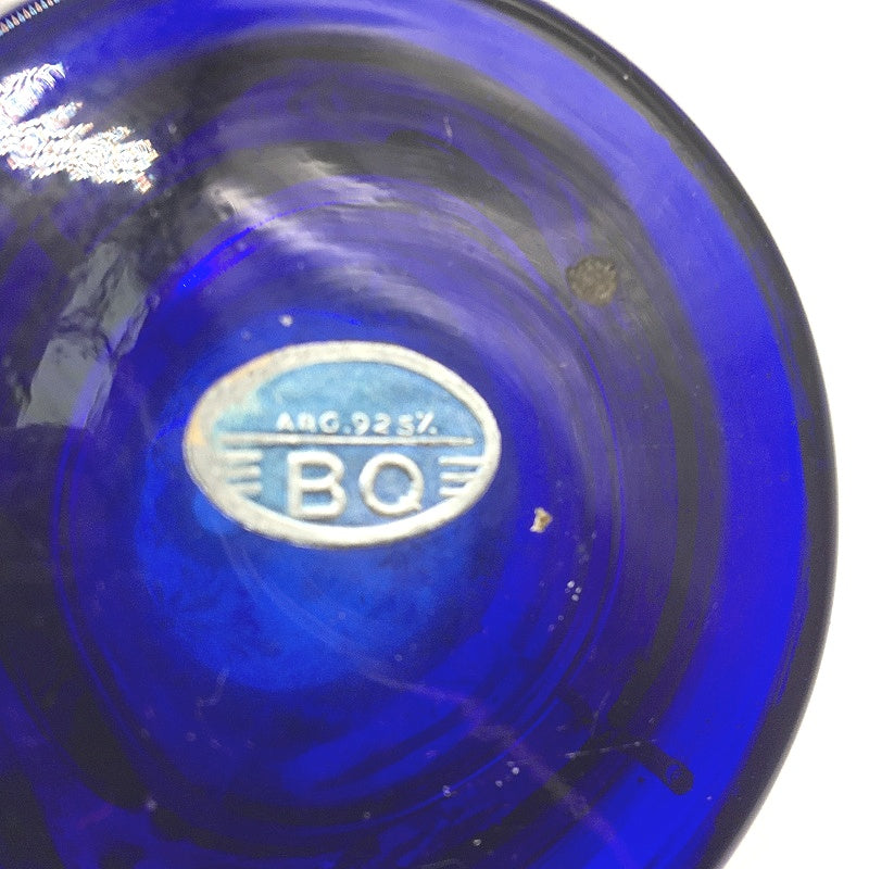 VINTAGE Venetian Murano Style Cobaklt Blue Silver Floral Overlay Decanter