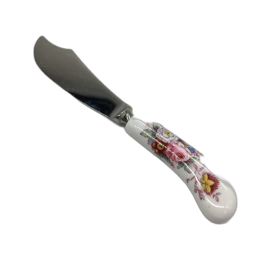 VINTAGE Royal Crown Derby England Floral Handled Small Cheese Knife In Red Case