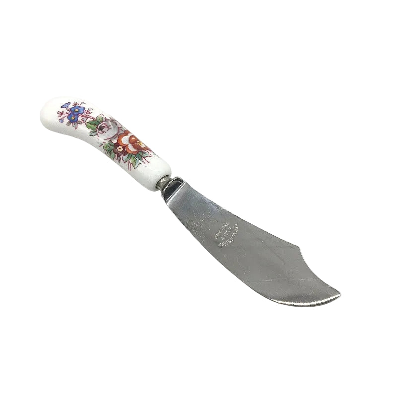 VINTAGE Royal Crown Derby England Floral Handled Small Cheese Knife In Red Case