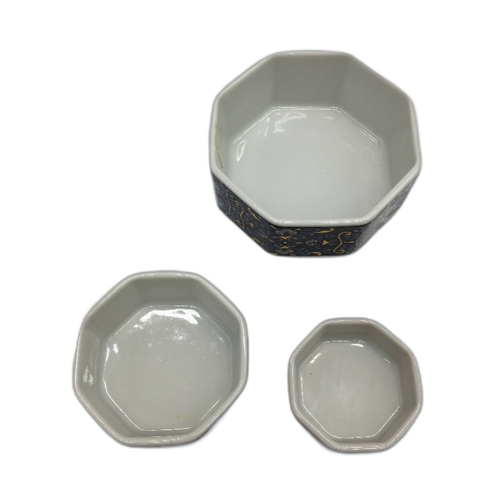 ORNATE Shibata Japan Inspired Blue & Gold Octagonal Porcelain Trinket Boxes