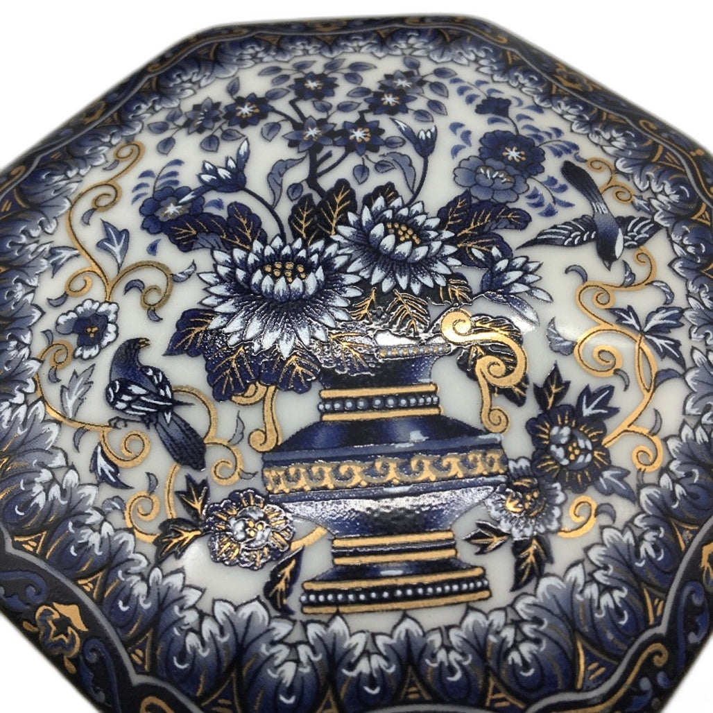 ORNATE Shibata Japan Inspired Blue & Gold Octagonal Porcelain Trinket Boxes