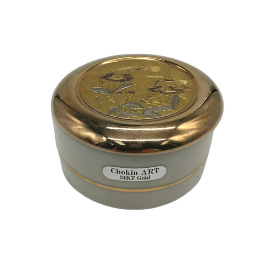 COLLECTABLE Bird Motif The Art Of Chokin 24KT Gold Lined Lidded Trinket Box