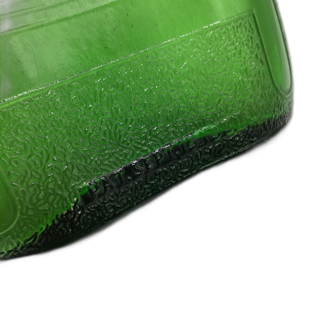 COLLECTABLE Antique Green Pressed Glass Water Bottle Black Plastic Lid 2QTS