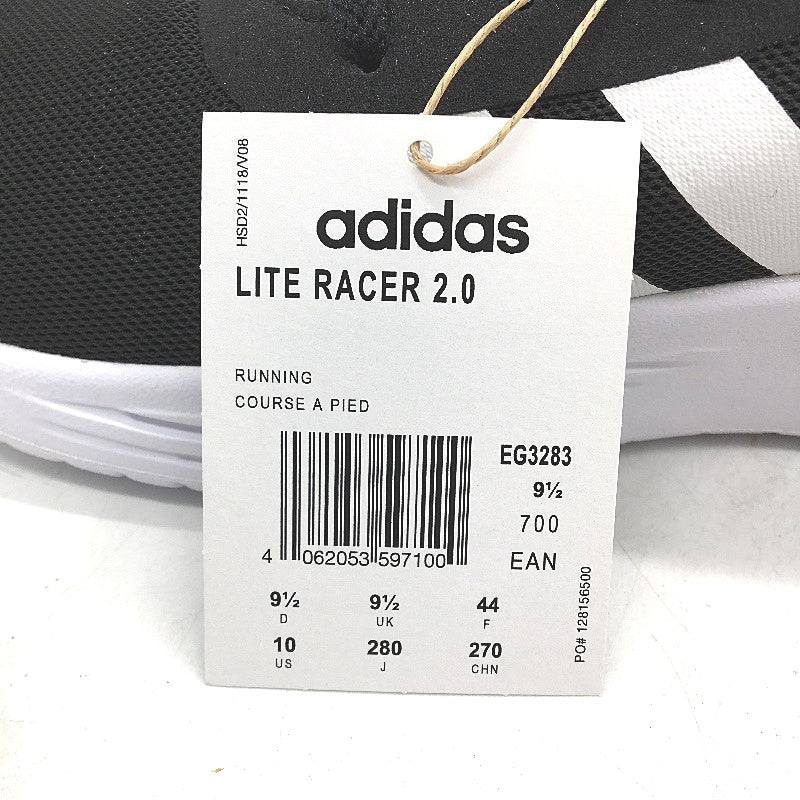 Adidas Black White Lite Racer 2.0 EG3283 Running Sneakers Mens Size US 10 NEW
