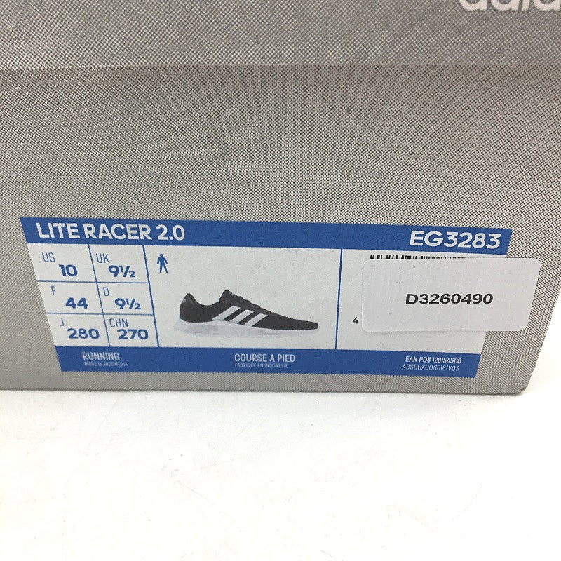 Adidas Black White Lite Racer 2.0 EG3283 Running Sneakers Mens Size US 10 NEW