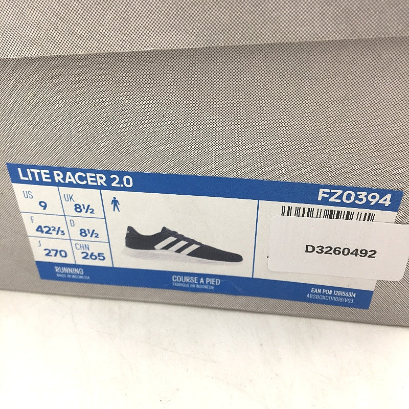 Adidas Navy White Lite Racer 2.0 FZ0394 Running Sneakers Mens Size US 9 NEW
