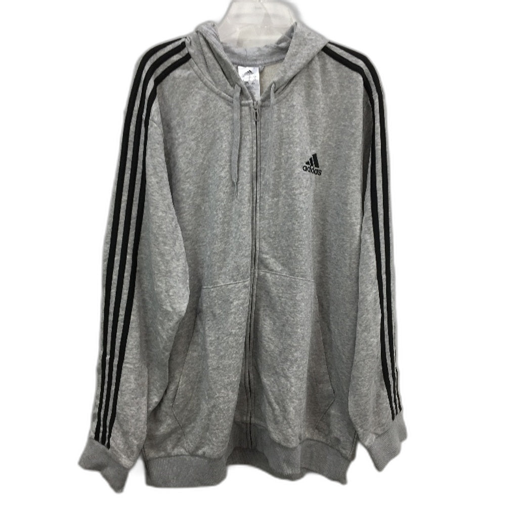 Adidas Essentials French Terry 3 Stripes Grey Full Zip Hoodie Mens Size 2XL NEW