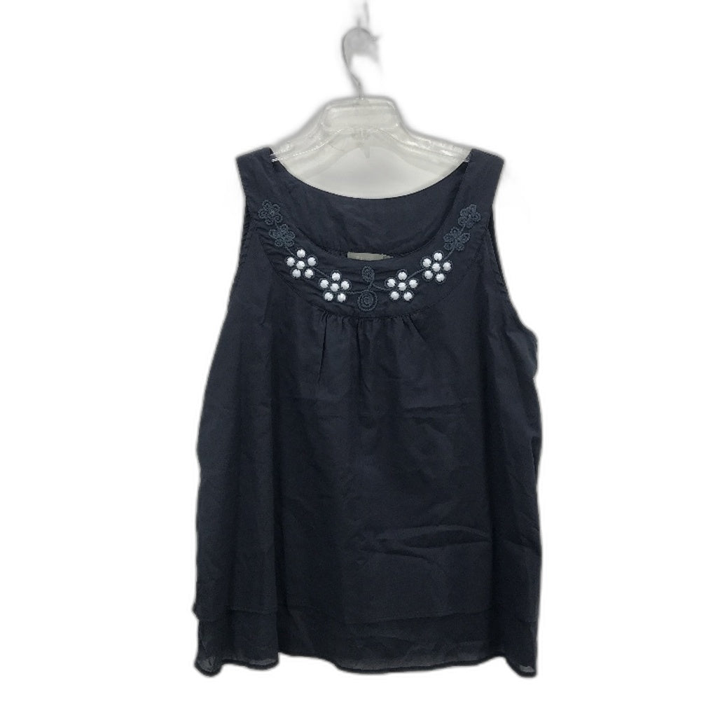 RJWear Embroidered Detail Flowy Navy Blue Sleeveless Top Ladies Size 16
