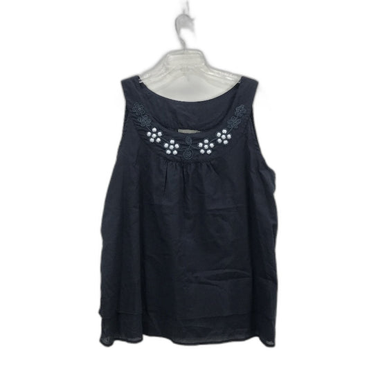 RJWear Embroidered Detail Flowy Navy Blue Sleeveless Top Ladies Size 16