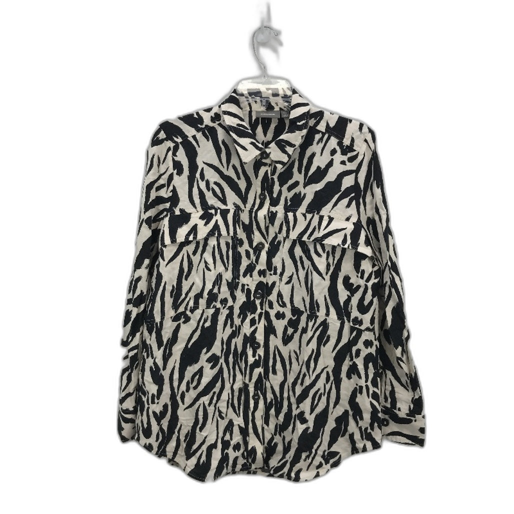 Sussan Zebra Button Up Linen Blend Collared Longsleeve Top Ladies Size 10