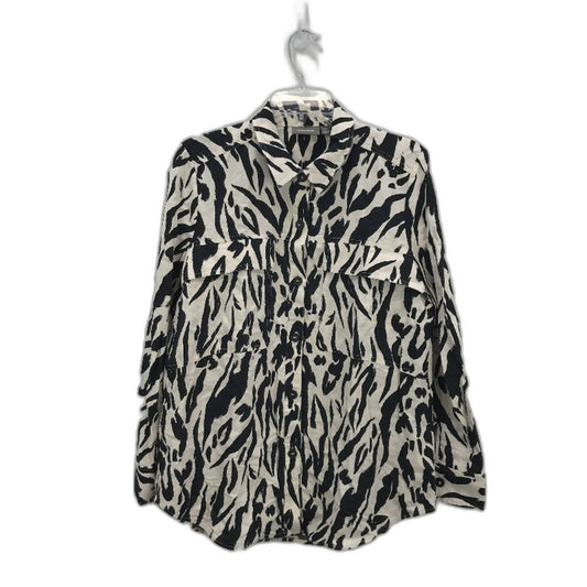 Sussan Zebra Button Up Linen Blend Collared Longsleeve Top Ladies Size 10