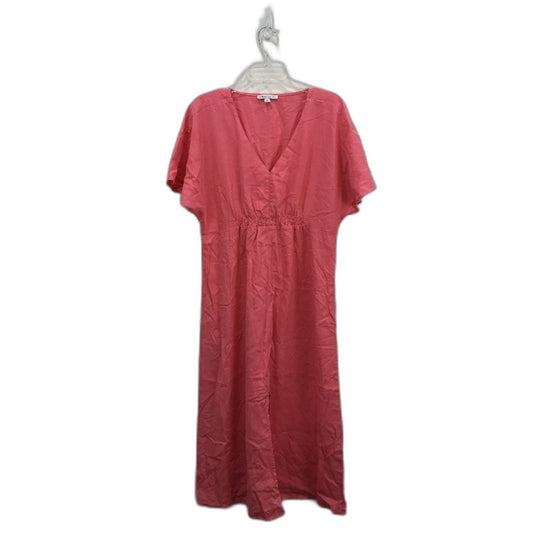 Grae Linen Blend Pink Shortsleeve Summer V Neck Midi Dress Ladies Size 12