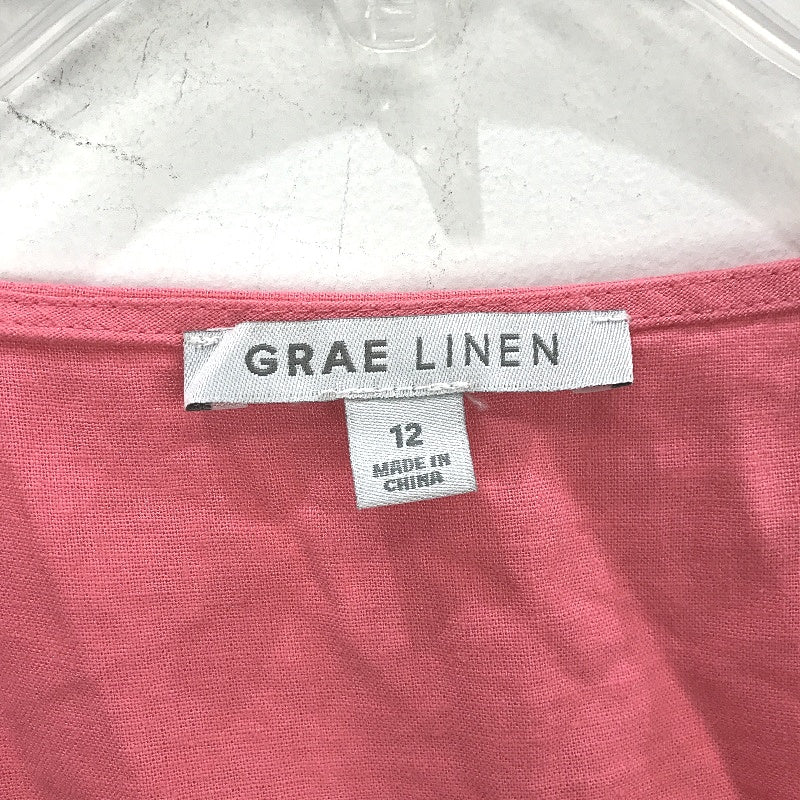 Grae Linen Blend Pink Shortsleeve Summer V Neck Midi Dress Ladies Size 12