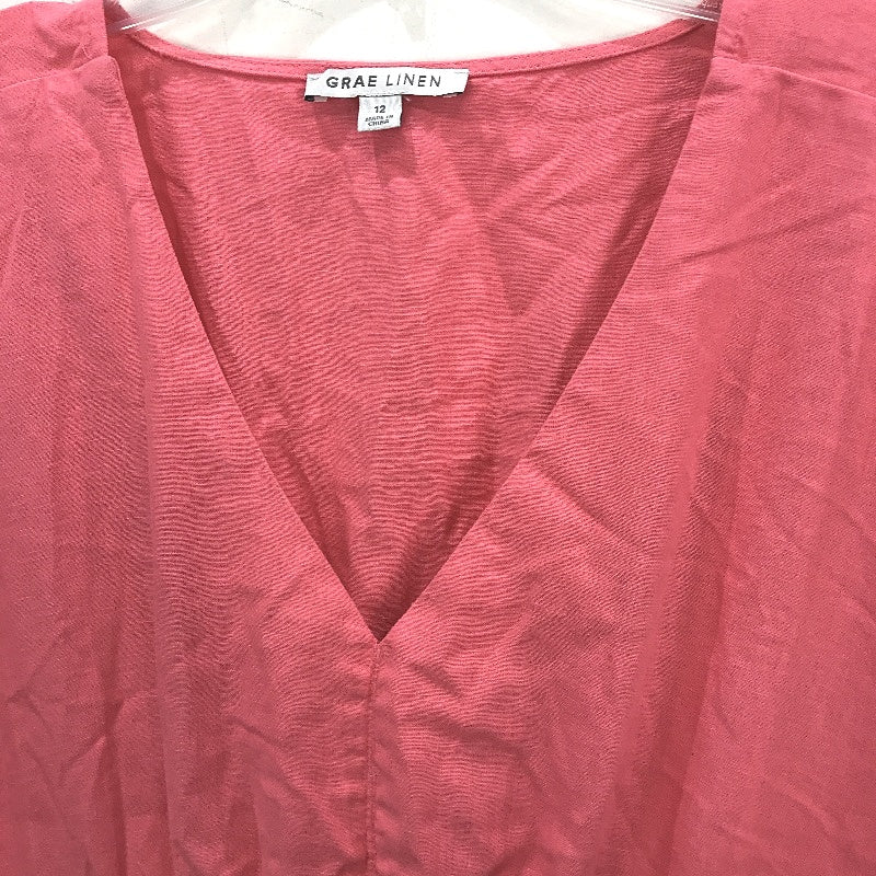 Grae Linen Blend Pink Shortsleeve Summer V Neck Midi Dress Ladies Size 12