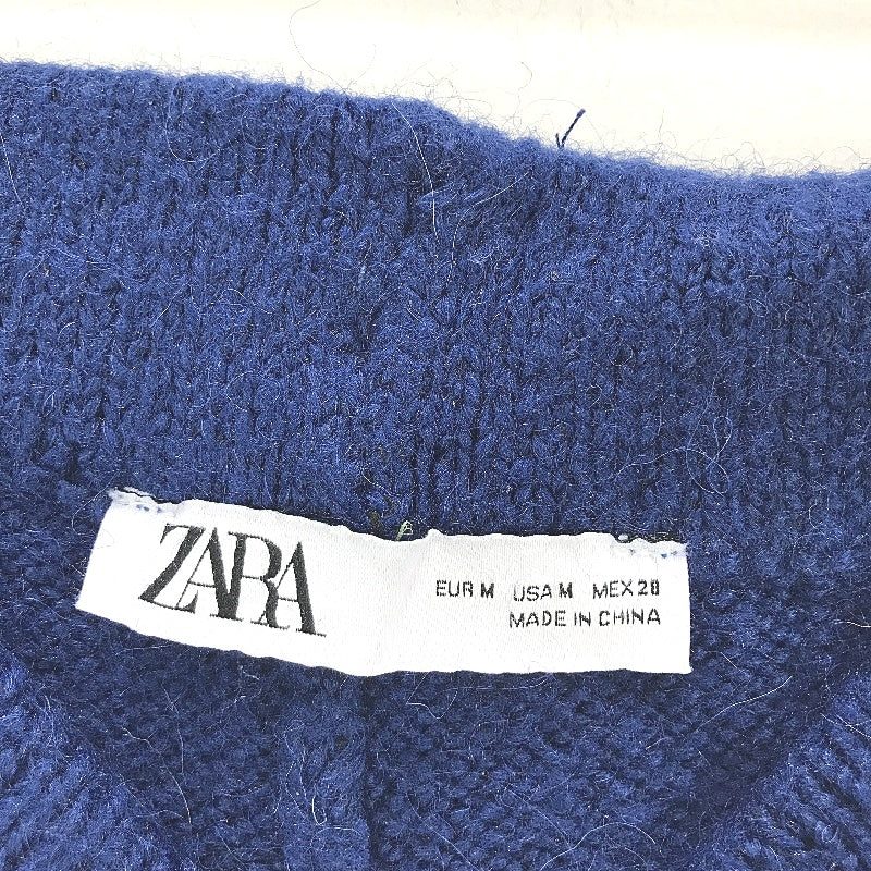 Zara Wool Blend Knitted Sapphire Blue Thick Garter Trousers Ladies Size Medium