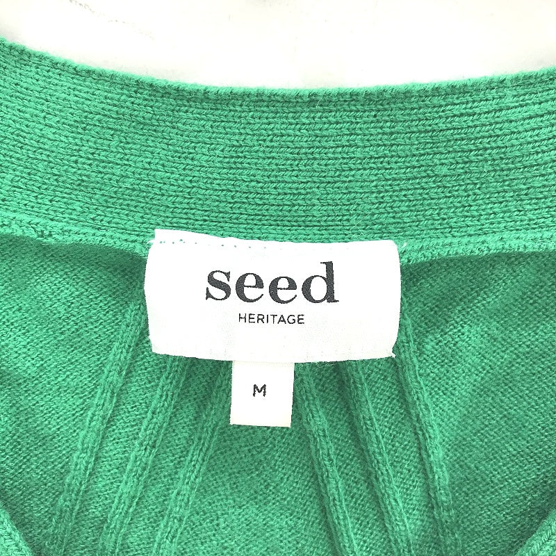 Seed Heritage Thin V-Neck Green Knitted Wool Blend Sweater Ladies Size Medium