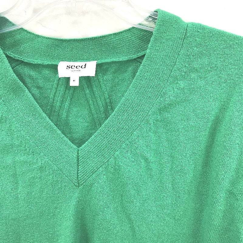 Seed Heritage Thin V-Neck Green Knitted Wool Blend Sweater Ladies Size Medium
