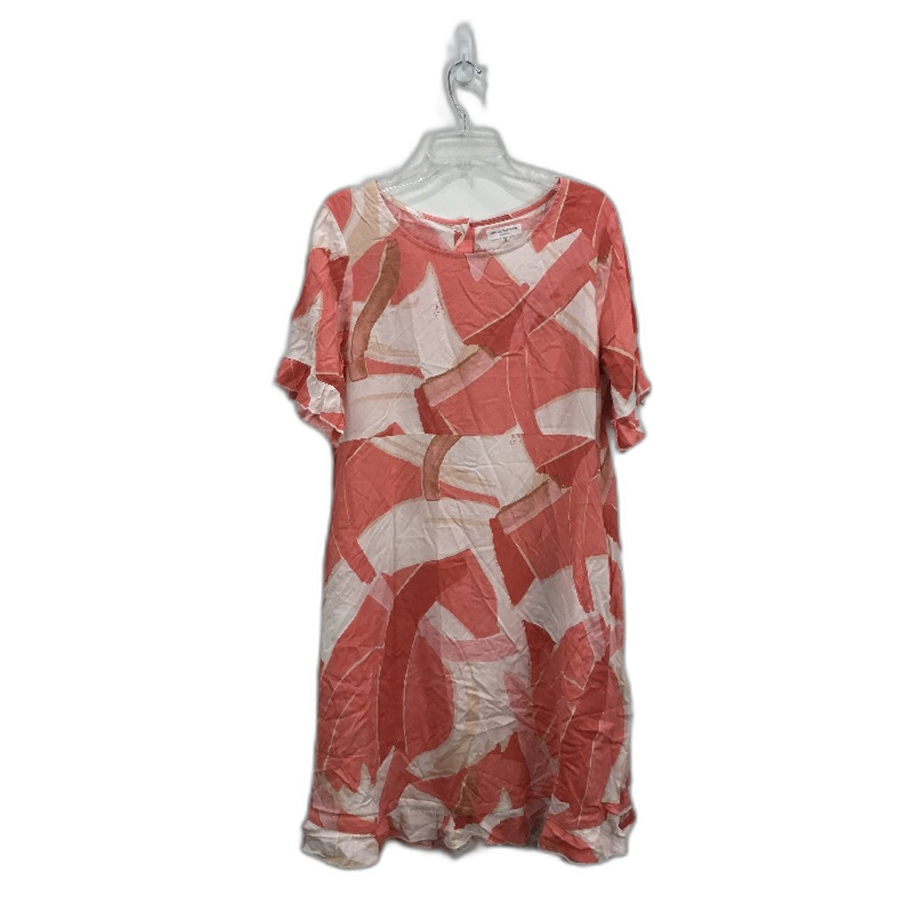 New U Collection Pink Paint Stroke Pattern Smock Dress Ladies Size AU 12