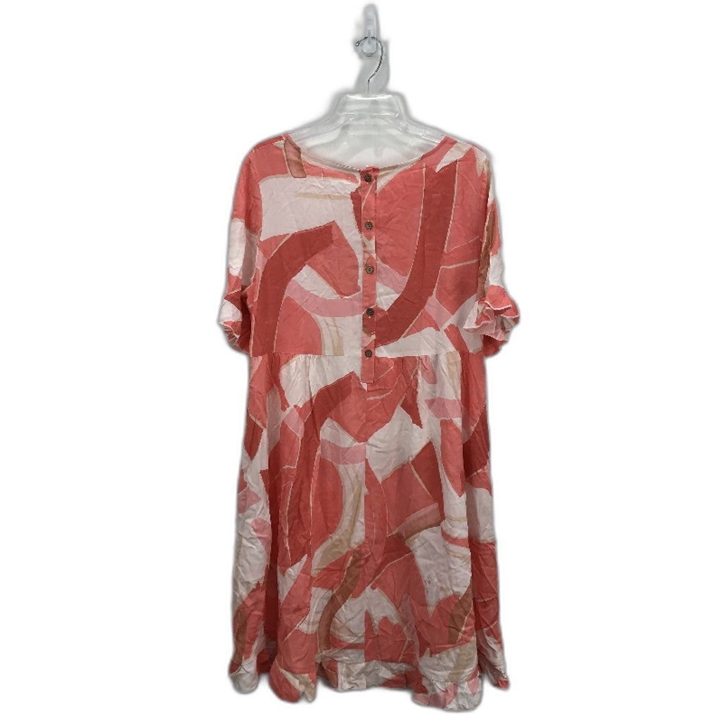 New U Collection Pink Paint Stroke Pattern Smock Dress Ladies Size AU 12