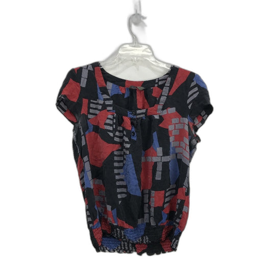 Jacqui.E Geometric Square Neck Black Silk Ruched Hem Top Ladies Size AU 14