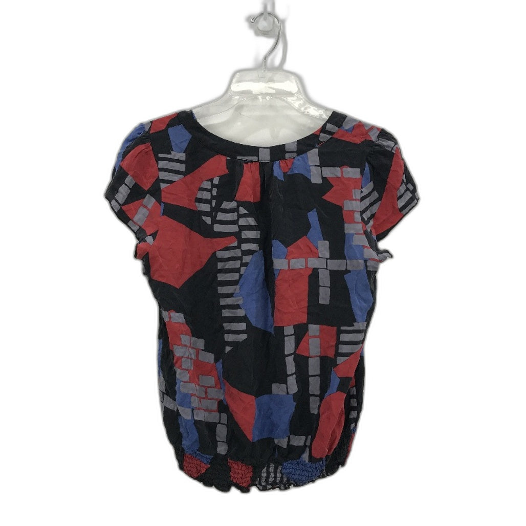 Jacqui.E Geometric Square Neck Black Silk Ruched Hem Top Ladies Size AU 14