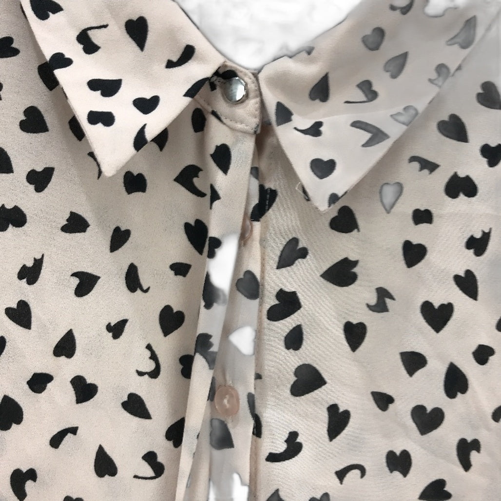 Portmans Heart Pattern Pale Pink Longsleeve Button Up Blouse Ladies Size AU 10