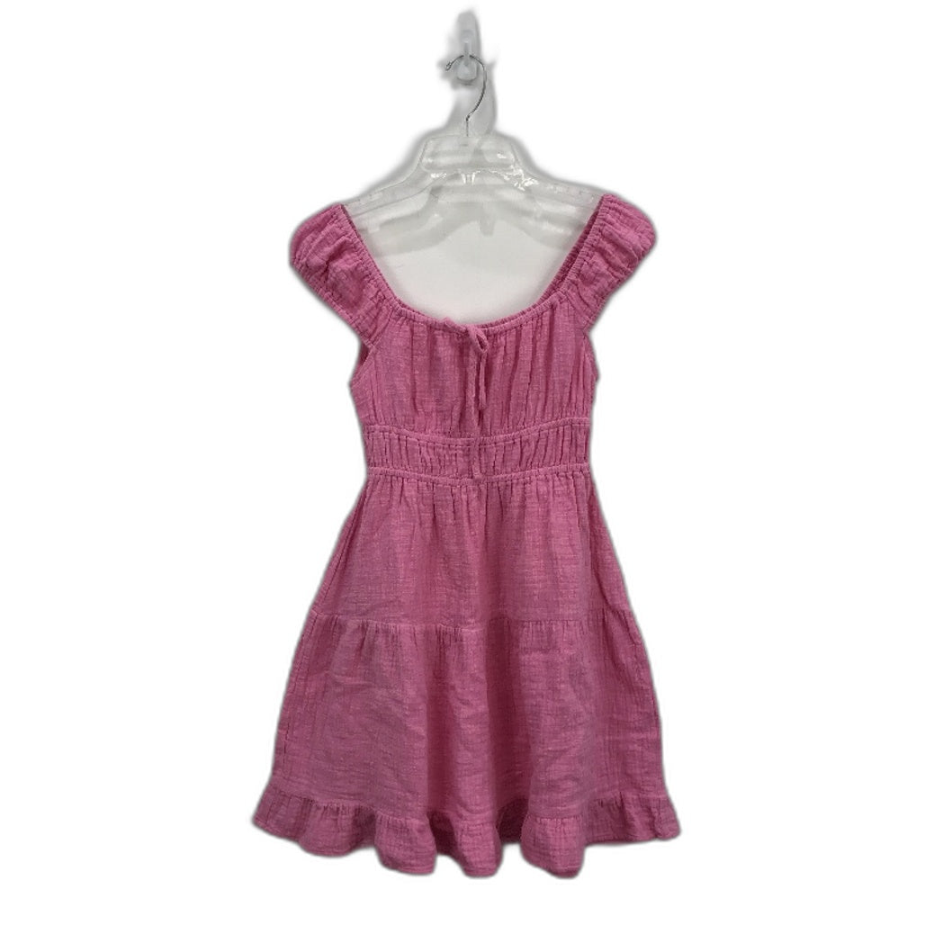 Ghanda Peggy Ruched Barbie Pink Tiered Hem Cotton Mini Dress Ladies Size XS