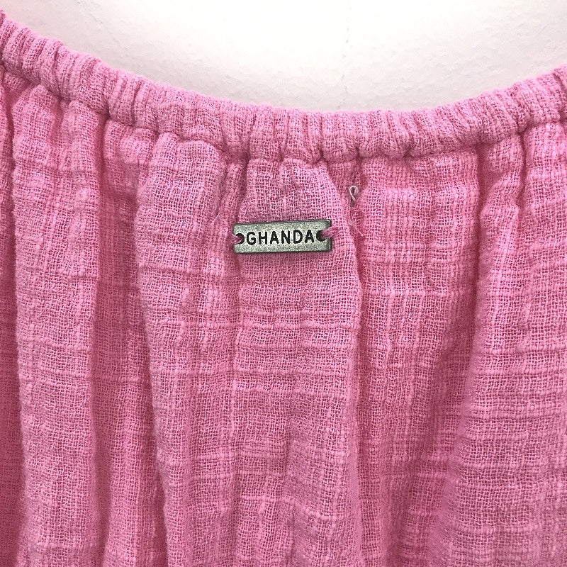 Ghanda Peggy Ruched Barbie Pink Tiered Hem Cotton Mini Dress Ladies Size XS