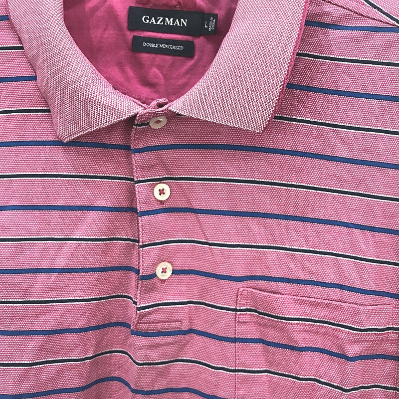 Gazman Pink Striped Double Mercerised Cotton Polo Shirt Mens Size Large