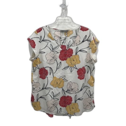 Jacqui E Warm Florals Short Sleeve White V Neck Blouse Ladies Size AU 16
