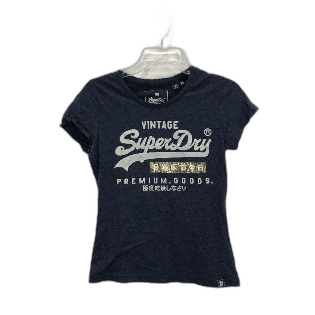 SuperDry Vintage Printed Slim Fit Round Neck Navy T-Shirt Ladies Size 10
