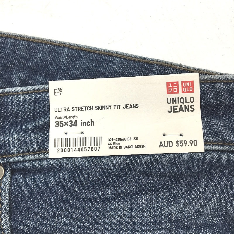 Uniqlo Ultra Stretch Indigo Blue Skinny Fit Jeans Mens Size 35x39 Inch NEW