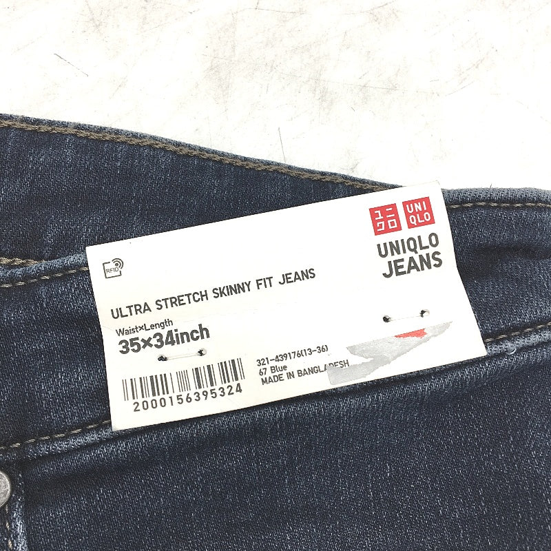 Uniqlo Ultra Stretch Dark Indigo Skinny Fit Tapered Jeans Mens Size 35x34 NEW