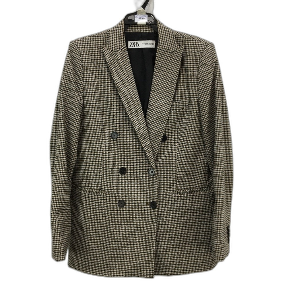 Zara Double Breated Brown Houndstooth Blazer Jacket Ladies Size Medium