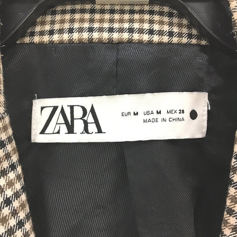 Zara Double Breated Brown Houndstooth Blazer Jacket Ladies Size Medium