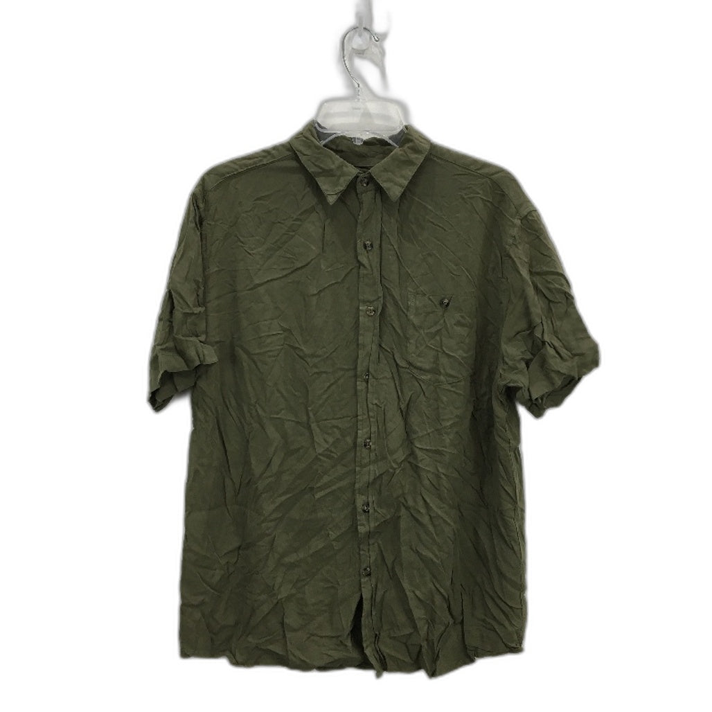 Rusty Short Sleeve Viscose Green Collared Button Up Top Ladies Size Medium