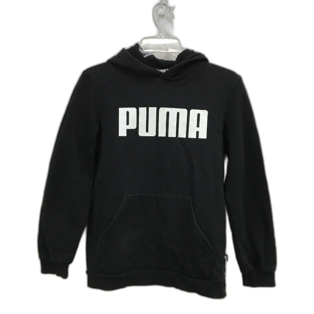 Puma Essentials Black Graphic Logo Fleece Hoodie Boys Size 13-14 Years