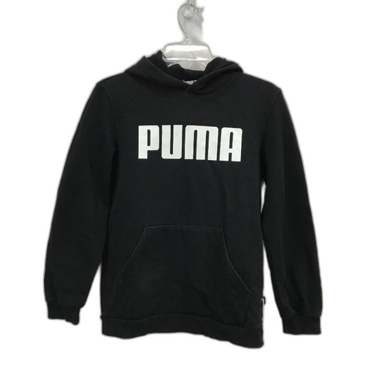 Puma Essentials Black Graphic Logo Fleece Hoodie Boys Size 13-14 Years