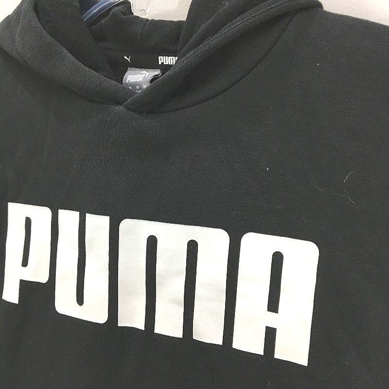 Puma Essentials Black Graphic Logo Fleece Hoodie Boys Size 13-14 Years