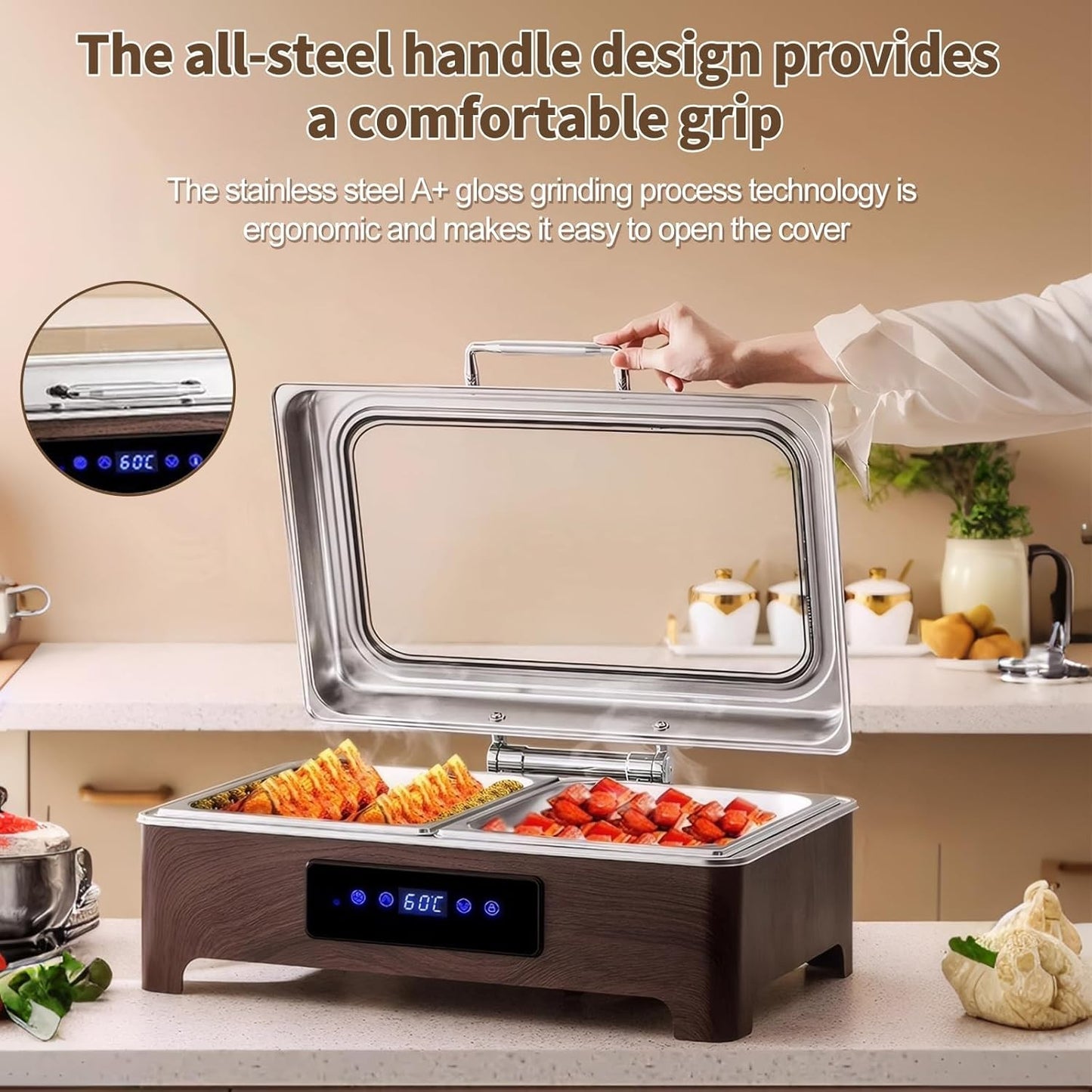 RODOVIA Electric Chafing Dish Buffet Server, 2 Trays, 13L Stainless Steel NEW