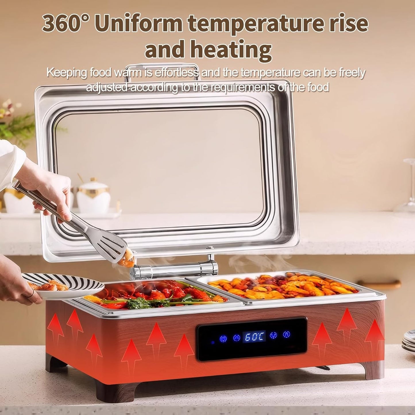 RODOVIA Electric Chafing Dish Buffet Server, 2 Trays, 13L Stainless Steel NEW