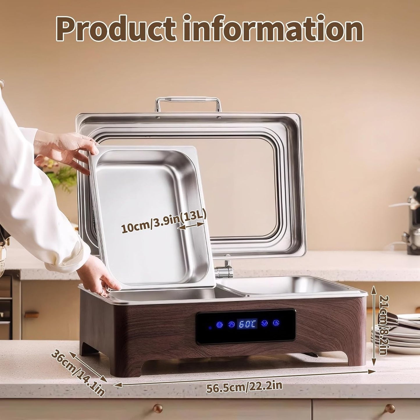 RODOVIA Electric Chafing Dish Buffet Server, 2 Trays, 13L Stainless Steel NEW