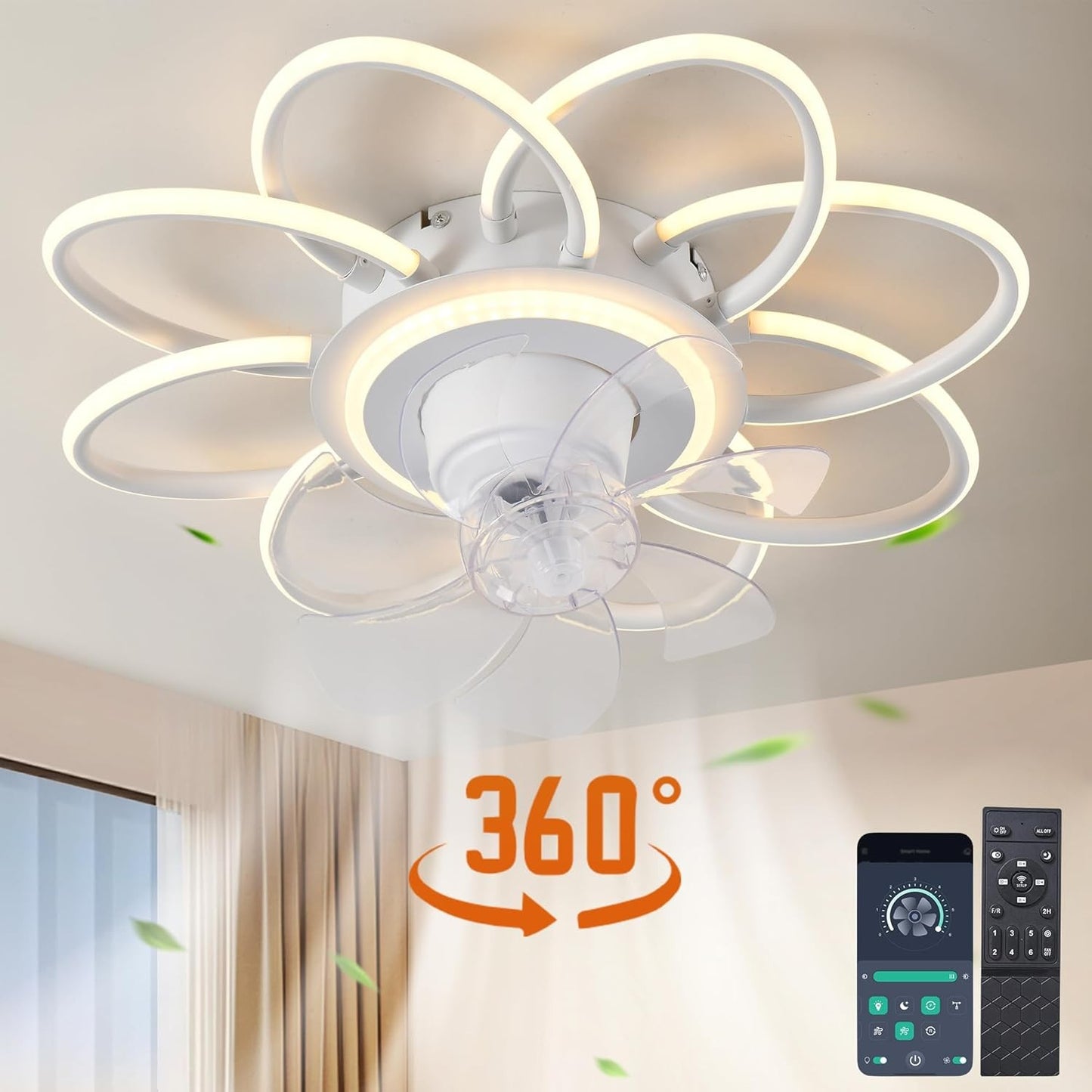 Jaycomey FS5239 White Rotating Ceiling Fan with Lights & Remote NEW