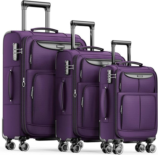 SHOWKOO 3-Piece Softside Expandable Lightweight Luggage Set with Spinner... NEW
