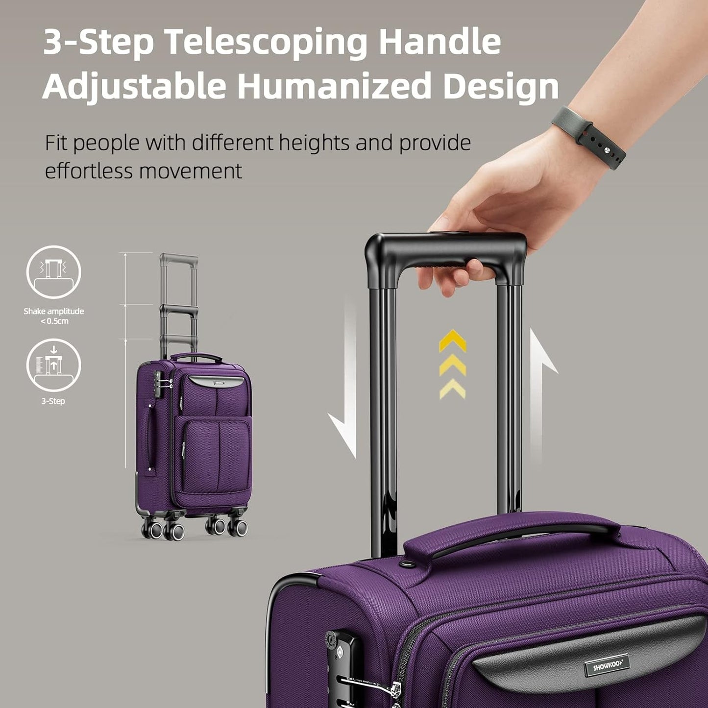 SHOWKOO 3-Piece Softside Expandable Lightweight Luggage Set with Spinner... NEW