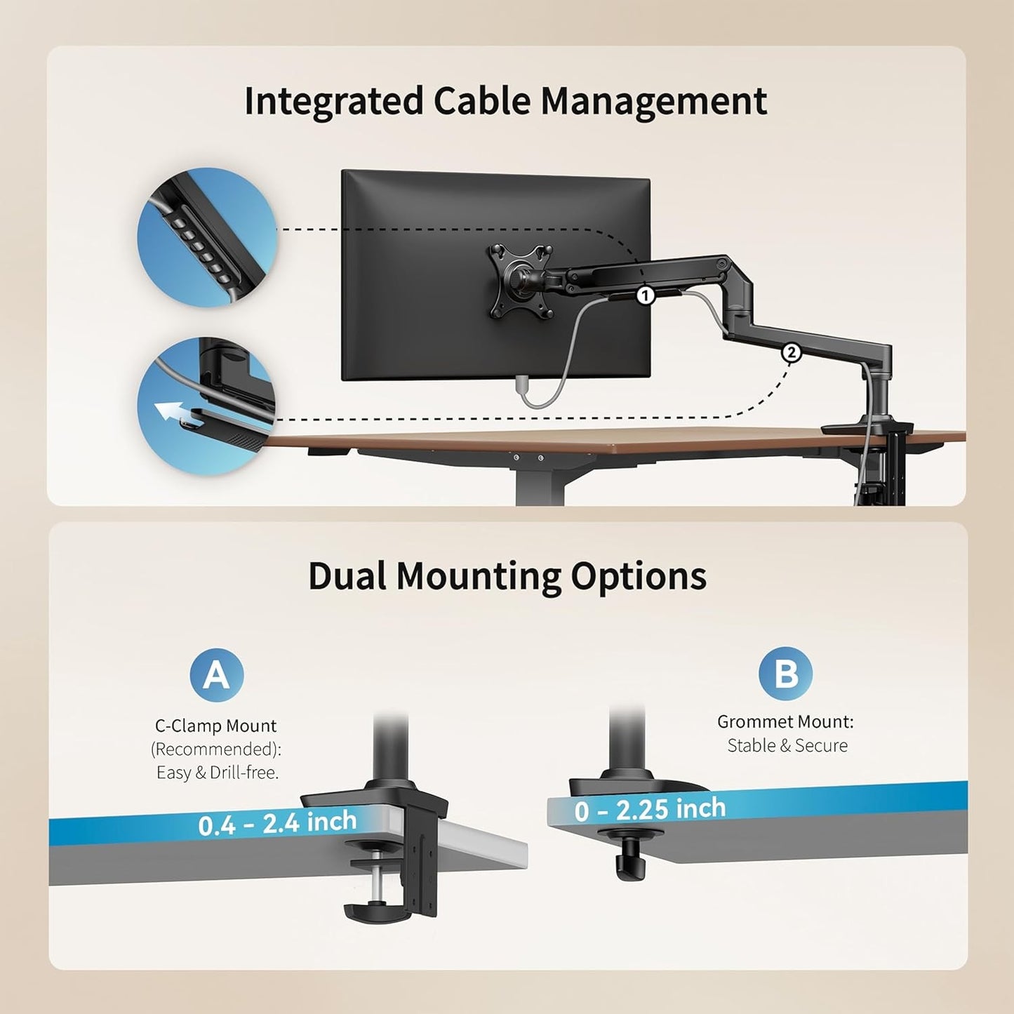 Ergounion E6 Single Monitor Arm Desk Mount for 40" Screens, Adjustable Vesa NEW