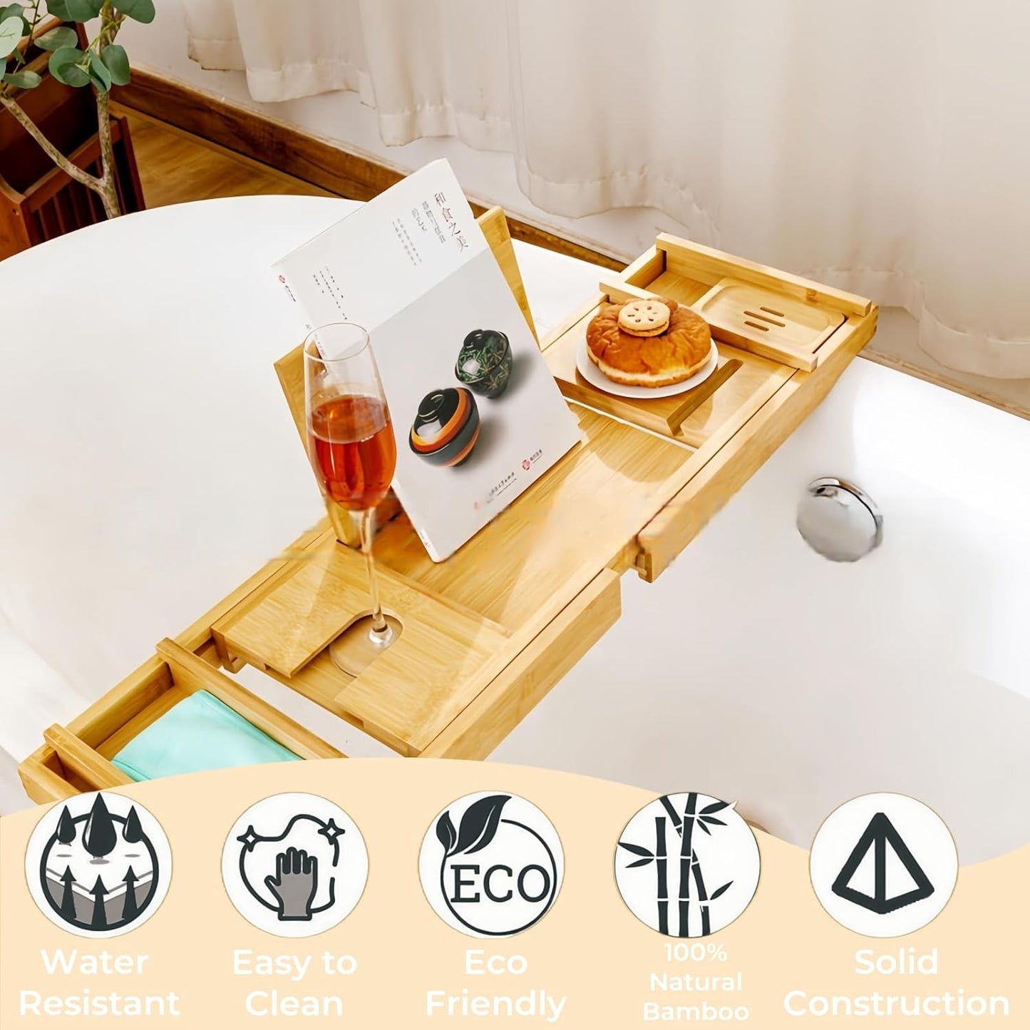 Premium Bamboo Bathtub Tray - Luxurious Spa Set for Relaxing Bath... NEW