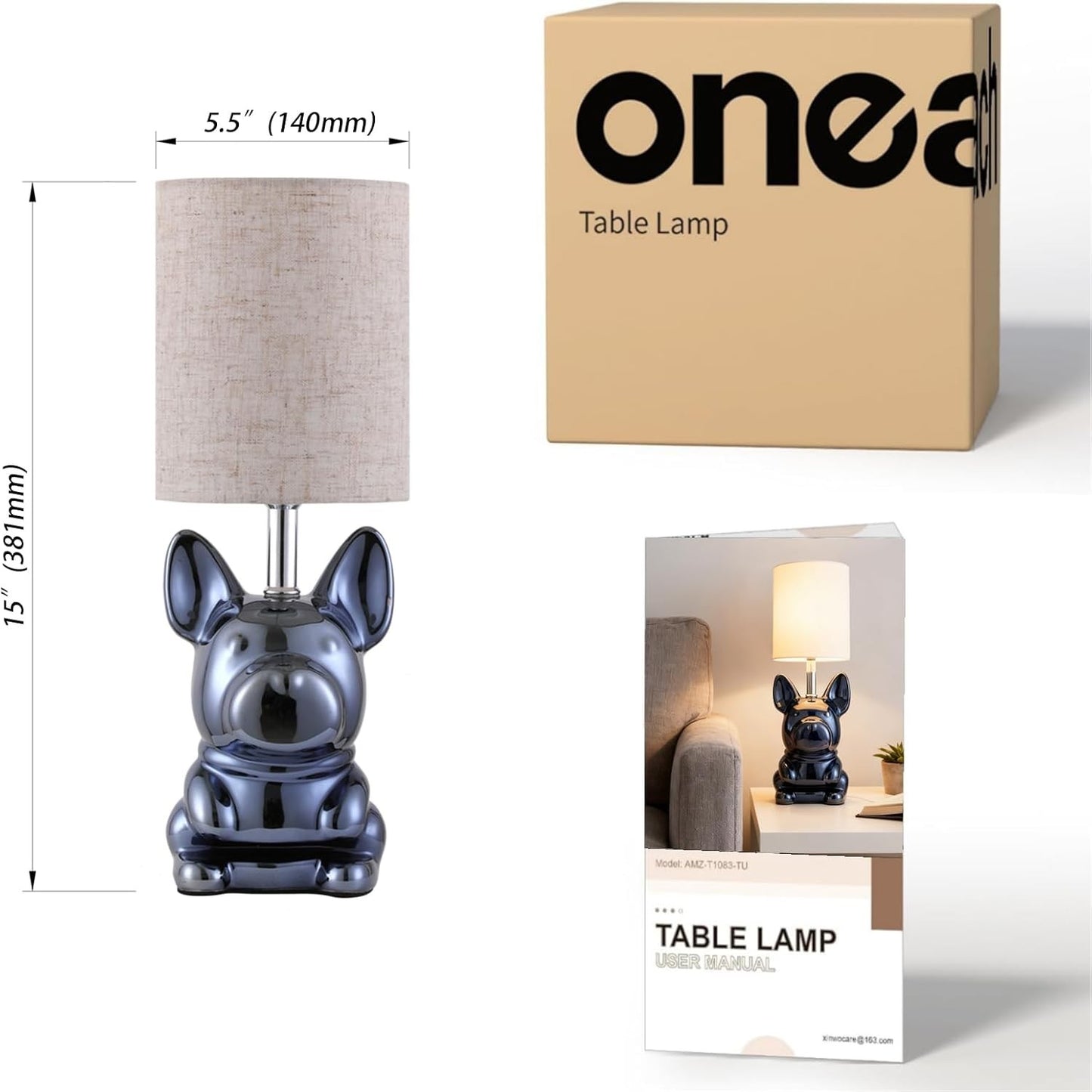 EOEYYOYB Set Of 2 Gold Ceramic Puppy Table Lamp Set with LED Bulb, Gold... NEW