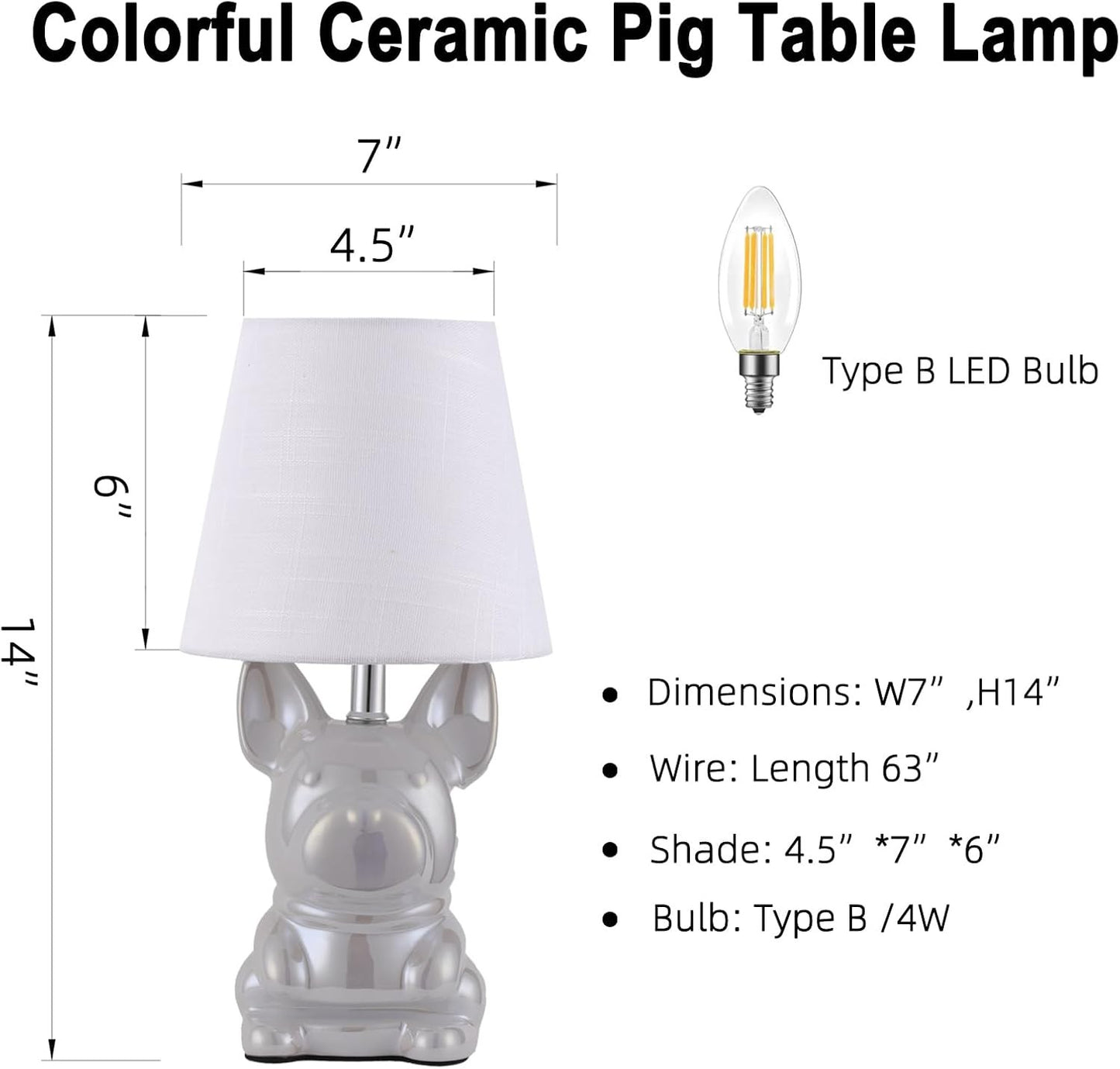 EOEYYOYB Set of 2 Pearl Ceramic Puppy Table Lamp Set with 4W LED Bulb NEW